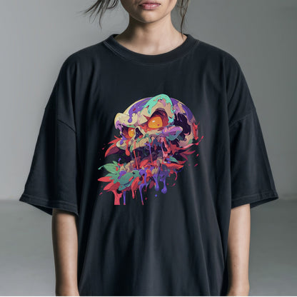 Psychedelic Skull Graffiti Tshirt Female Model