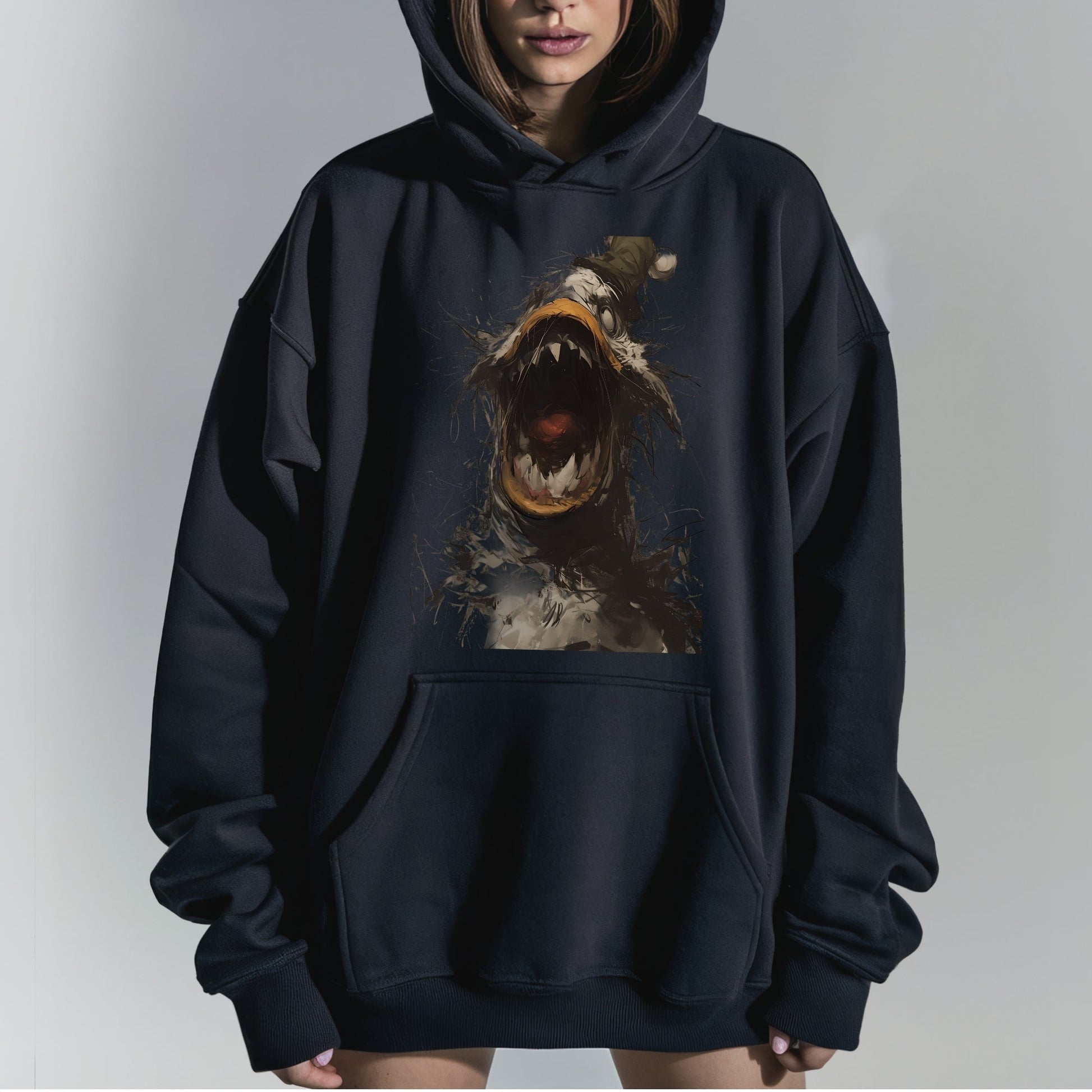 Ochre Black Monster Motion Hoodie Tshirt Female Model