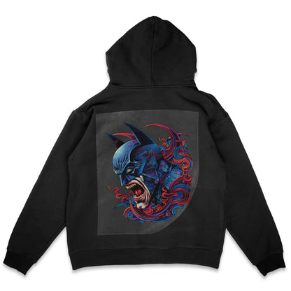 Gothic Vigilante Vortex Ready to Press Solid Black Hoodie Back Peel View