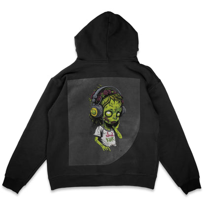 Zombie Beats Bloom Ready to Press Solid Black Hoodie Back Peel View