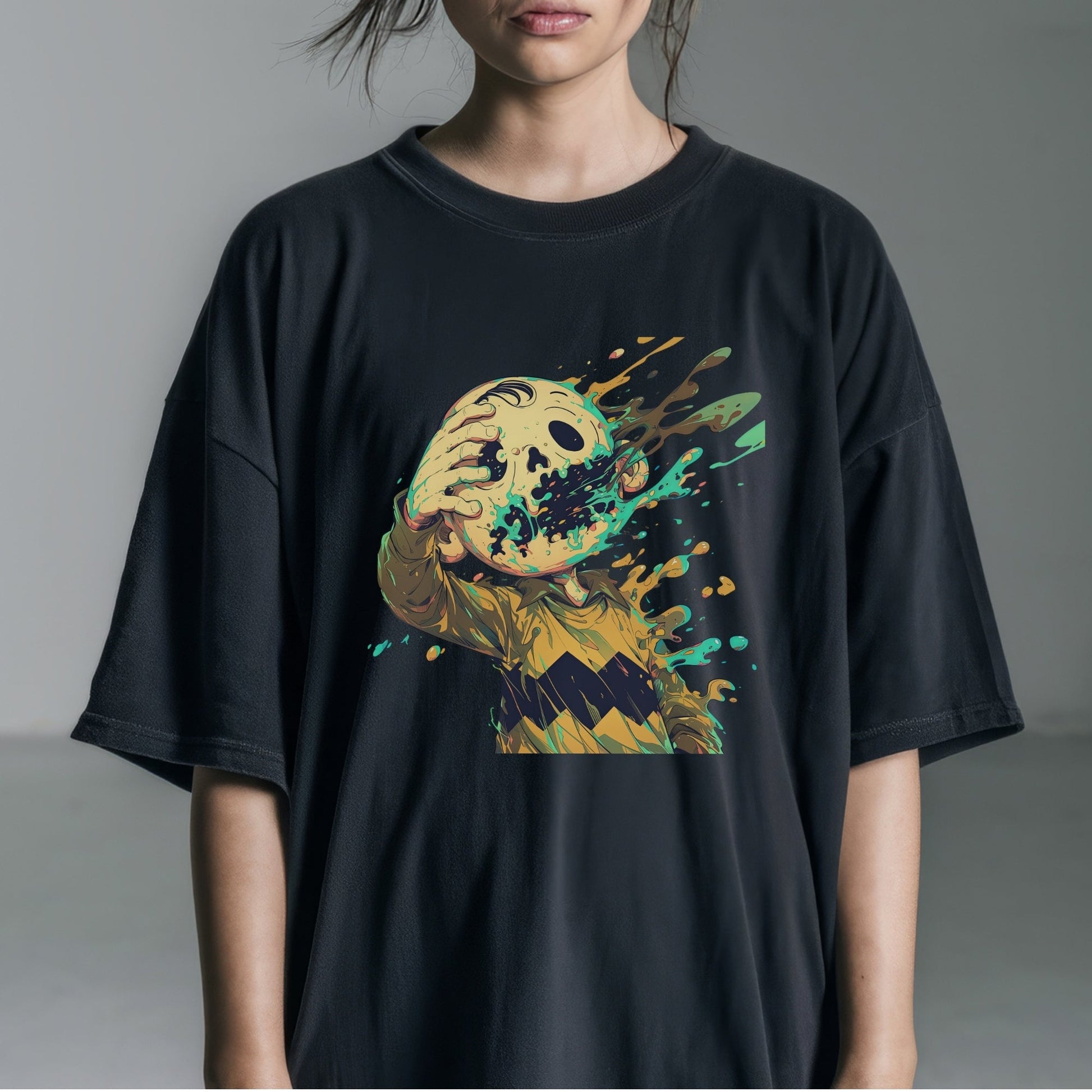 Vibrant Melting Mask Art Tshirt Female Model